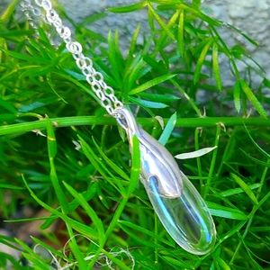 Sterling Silver 925 Chain With Vintage Glass Pendant Necklace